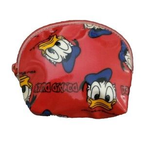 Vtg Disney Donald Duck Red Vinyl Coin Purse 4"×3" small wallet